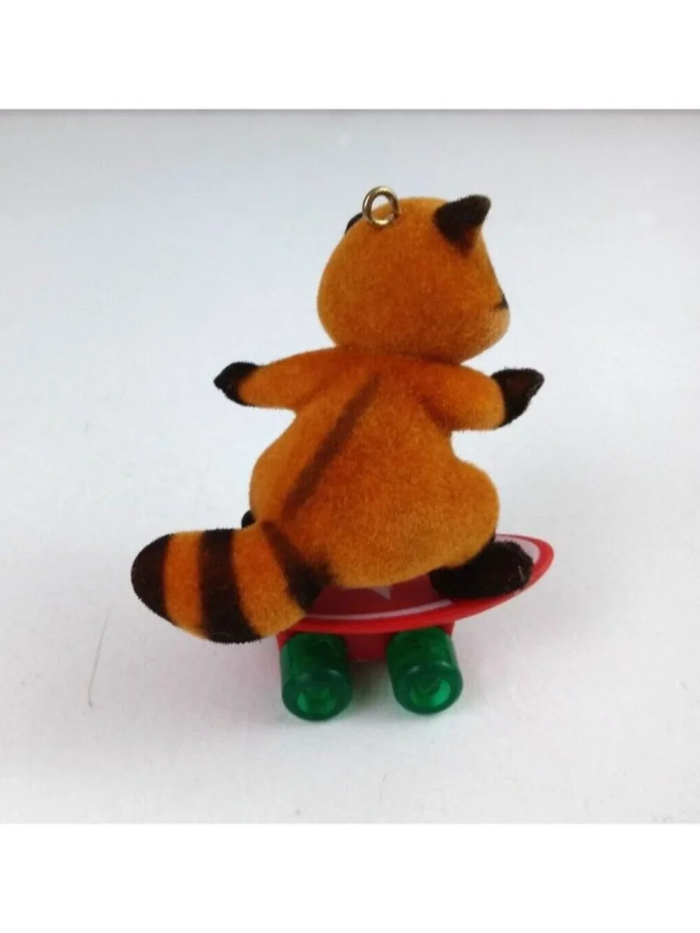 Vintage 1985 Hallmark Keepsake Ornament Flocked Fuzzy Skateboard Raccoon IOB